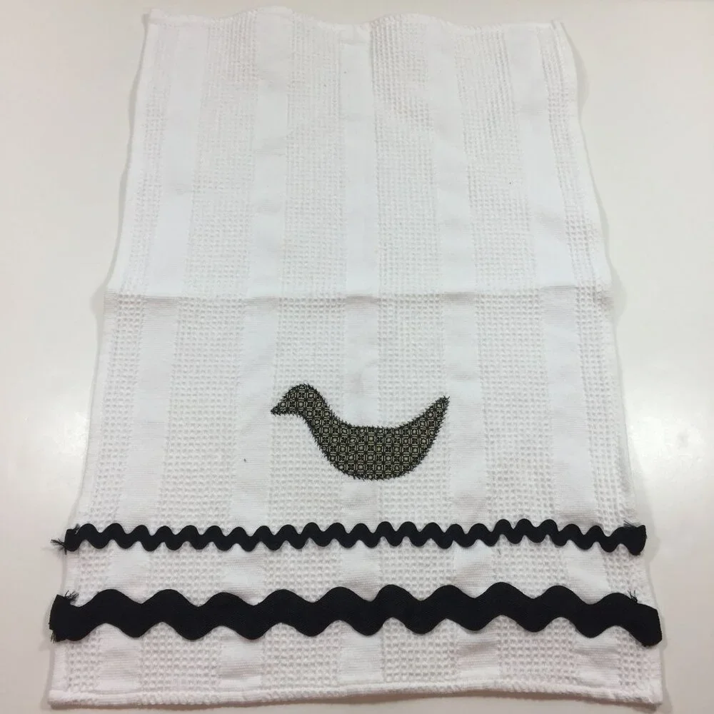Crate & Barrel Set of 2 White Waffle Weave Dish Towels Duck Brown 24